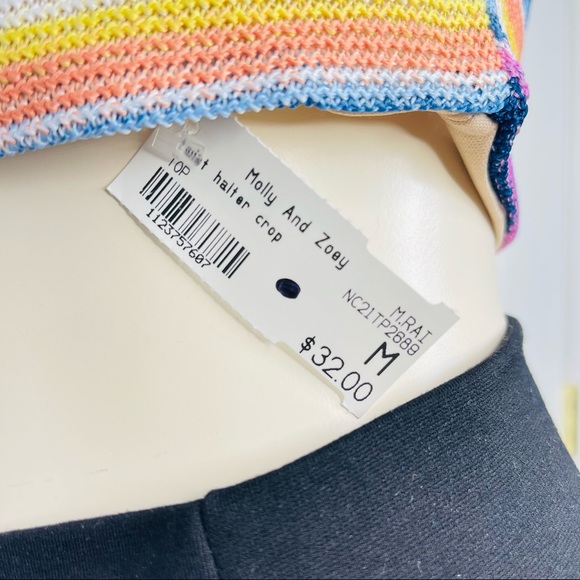 MOLLY AND ZOEY halter crop top twist halter crop top multi color stripes M Beach - Picture 3 of 8